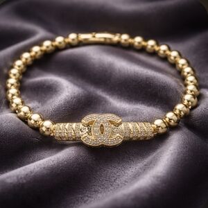Gold Bead Bracelet with Interlocking Logo Accent - Women Jewelry
